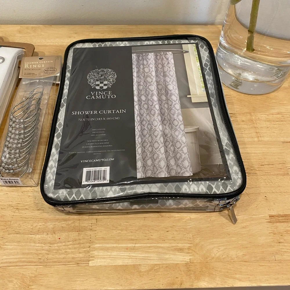 VINCE CAMUTO Orli Shower Curtain 72 In 72 In Gray plus shower rings & peva liner